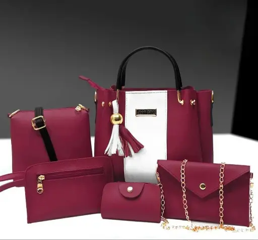 5 Pcs Women's Leather Plain Hand Bag Set