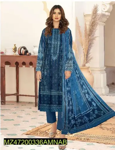 Amna.B-3 Pcs Women's Unstitched Lawn Printed Suit