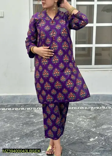 2 Pcs Linen Block Printed Suit