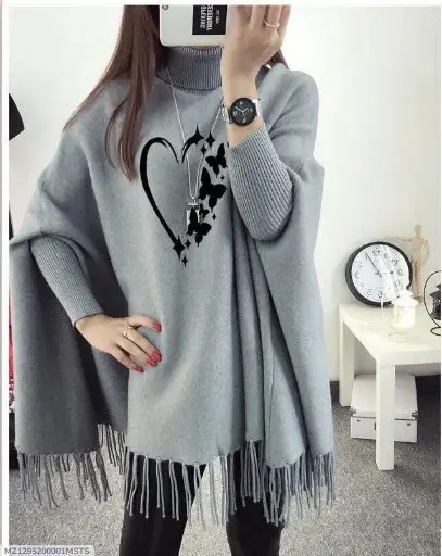 Women's Fleece Printed Poncho