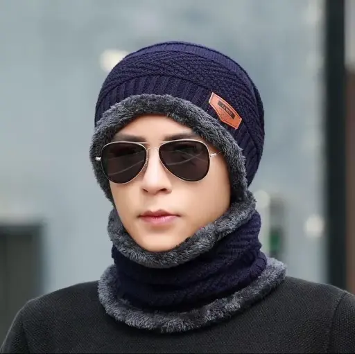 Unisex Casual Wool Cap & Scarf Set - 2 Pcs